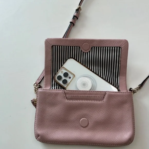 Kate Spade pink gold leather  shoulder bag.purse classic striped interior - Picture 3 of 11